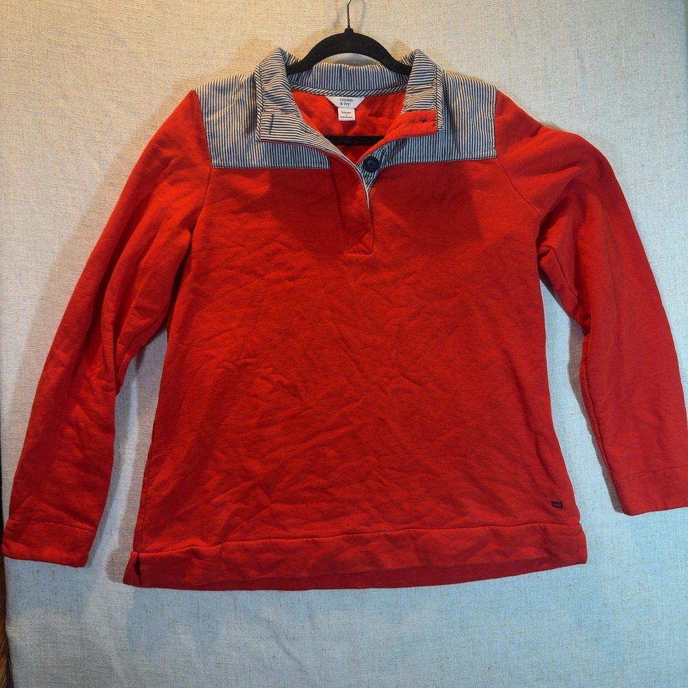 Crown & Ivy Harper Pullover Sweatshirt Red Navy Stripe Women's Size Large
